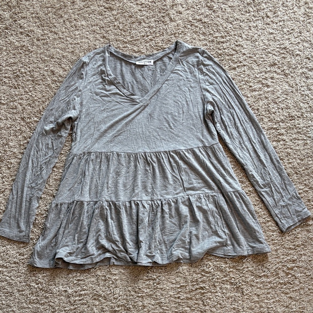 Gray Long Sleeve Tiered Maternity Top